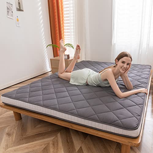MAXYOYO Japanese Floor Futon Mattress King Size, Floor Bed for Adults, Roll Up Folding Mattress, Diamond Patterned Japanese Futon Bed, Dark Grey MAXYOYO