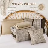 Dintszyayue Brown Comforter Set Queen Size, 8 Pieces Boho Striped Bed in a Bag Soft Microfiber Bedding Set for All Season Dintszyayue