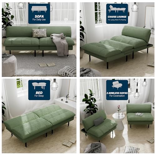 Ribilake 70" Futon Sofa Bed, 4 in 1 Multi-Function Couch Sleeper with Adjustable Backrest, Modern Convertible Futon, Recliner Small Loveseat for Living Room, Dorm, Green Ribilake