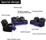 AYCP Multifunction Power Recliner Couch Set with LED Light, Storage Console, Cup Holders, USB Charging Port (3Piece, Black) AYCP