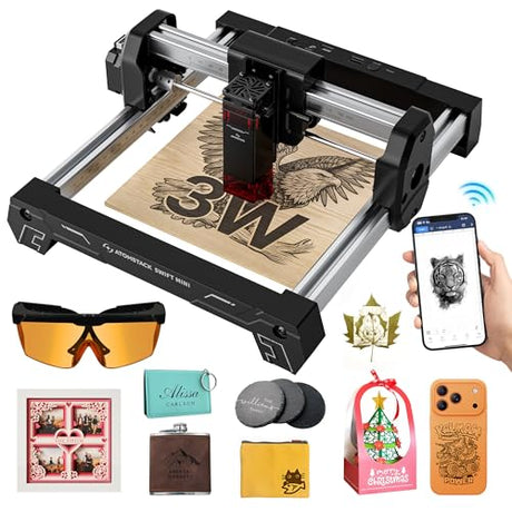 ATOMSTACK Swift Mini 3W Laser Engraver, 100% Pre-Assembled for Beginners, Professional Goggles Included, AI Software, 135x145mm Area, WiFi/USB, for Wood Leather DIY Gifts ATOMSTACK