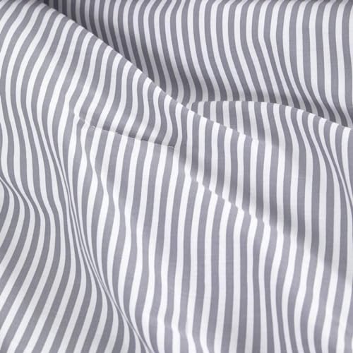Wake In Cloud - Striped Comforter Set, 100% Cotton Fabric, Ticking Stripe Vertical Pinstripe Neutral Farmhouse Aesthetic, 3 Pieces Bedding Set, Gray, King Size Wake In Cloud