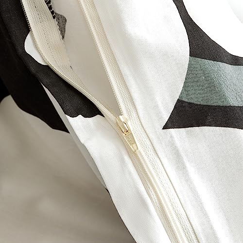 YuHeGuoJi Black Floral Duvet Cover King 100% Cotton 3 Pcs Set 1 Black and White Flower Duvet Cover with Zipper Ties 2 Pillowcases Farmhouse Cartoon Botanical Bedding Set Soft YuHeGuoJi