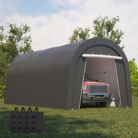 Kiss the Water Domed Carport with 4 Cloth Bags, Portable Garage with 2 Roll-up Doors, Heavy Duty Car Canopy Party Tent, All-Season Storage Shelter Shed for Cars, Truck, or Garden Tools, 10' x 20' Kiss the Water
