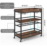 BON AUGURE Bar Cart for The Home, Rolling Home Bar Serving Cart on Wheels, 3 Tier Liquor Beverage Cart for Home Bar with Wine Rack and Glass Holder, Rustic Oak BON AUGURE