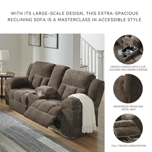 Signature Design by Ashley Frohn Modern Manual Double Reclining Loveseat with Console, Storage and Cup Holders, Dark Brown Signature Design by Ashley