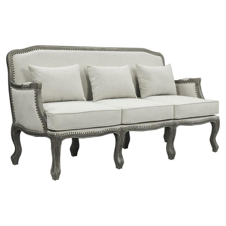 Acme Furniture Upholstered Sofa with Nailhead Trim, Cream and Brown Acme