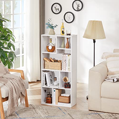VECELO 42" Modern White Bookshelf, 7 Cube Organizer Bookcase,Fits Tallest Hardcovers, Horizontal Available,Floor Standing Display,Easy Assembly, Pearl White VECELO