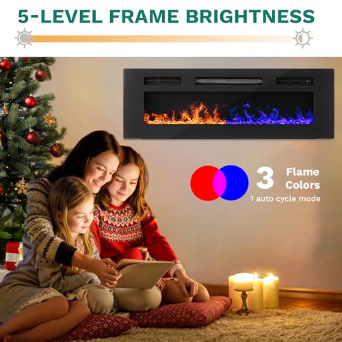 YITAHOME 36" Electric Fireplace Inserts, Fireplace Heaters for Indoor Use, Recessed or Wall Mounted, Remote Control with Timer, Adjustable Temperature, Adjustable Flame Color and Brightness, Crystals YITAHOME