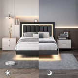 HOMBCK Floating Bed Frame Full with Smart LED Lights, Faux Leather Upholstered Bed Frame Full with Diamond Headboard, No Box Spring Needed, Noise Free, Easy Assembly, Black HOMBCK