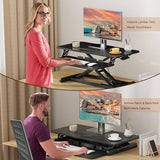 JOY worker Standing Desk Converter, 32" Wide Height Adjustable Sit Stand Up Desk Riser with Keyboard Tray, Desktop Workstation Riser for Home Office Computer Laptop, Particle Board, Black JOY worker