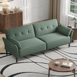COPIAE 89” Futon Sofa Bed,Comfy Futon Couch Bed with 2 Square Pillows,Convertible Sleeper Sofa with Adjustable Backrest& Armrests, Modern Loveseat Sleeper for Living Room, Bedroom, Linen Green COPIAE