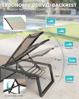 Oasbira Aluminum Chaise Lounge Chair Outdoor, Foldable & No Assembly Patio Pool Lounge Chairs 5-Position Recliner for Outside Poolside, Fully Grounded Legs Sun Lounger for Beach, Yard, Khaki