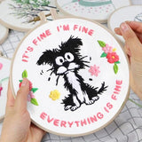 Louise Maelys Funny Dog Embroidery Kits for Beginners,Cross Stitch Kit for Adults,DIY Needlepoint with Cute Animal Pattern -It's Fine I'm Fine Everything is Fine