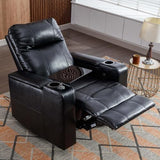 ANJ Power Recliner Chair with USB Ports, Faux Leather Home Theater Seating with Swivel Tray Table, Electric Movie Reclining Chairs with Cup Holders, Hidden Arm Storage (Black)