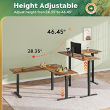 DEVAISE L Shaped Standing Desk Adjustable Height, Dual Motor Electric Corner Standing Desk, 63x55 inch Sit Stand up Home Office Desk with Splice Board, Rustic Brown DEVAISE