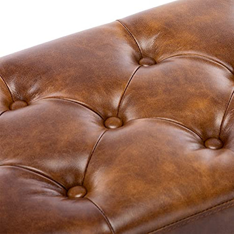 DUHOME Button-Tufted Ottoman Bench, Upholstered Bedroom Benches Leather Footrest Stool Accent Bench for Entryway Dining Room Living Room Bedroom End of Bed, Yellowish Brown DUHOME