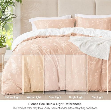 Love's cabin Pink Full Size Comforter Set - Full Comforter Set, 3 Pieces Cute Floral Bedding Sets for All Seasons,1 Soft Reversible Botanical Flowers Comforter and 2 Pillow Shams Love's cabin