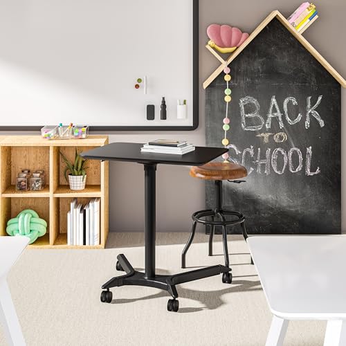 Seville Classics Airlift Height Adjustable Pneumatic Laptop Sit Stand Desk Mobile Rolling Cart, Computer Workstation for Home Office, Classroom, Black, 28" Premium Desktop (New Model) Seville Classics