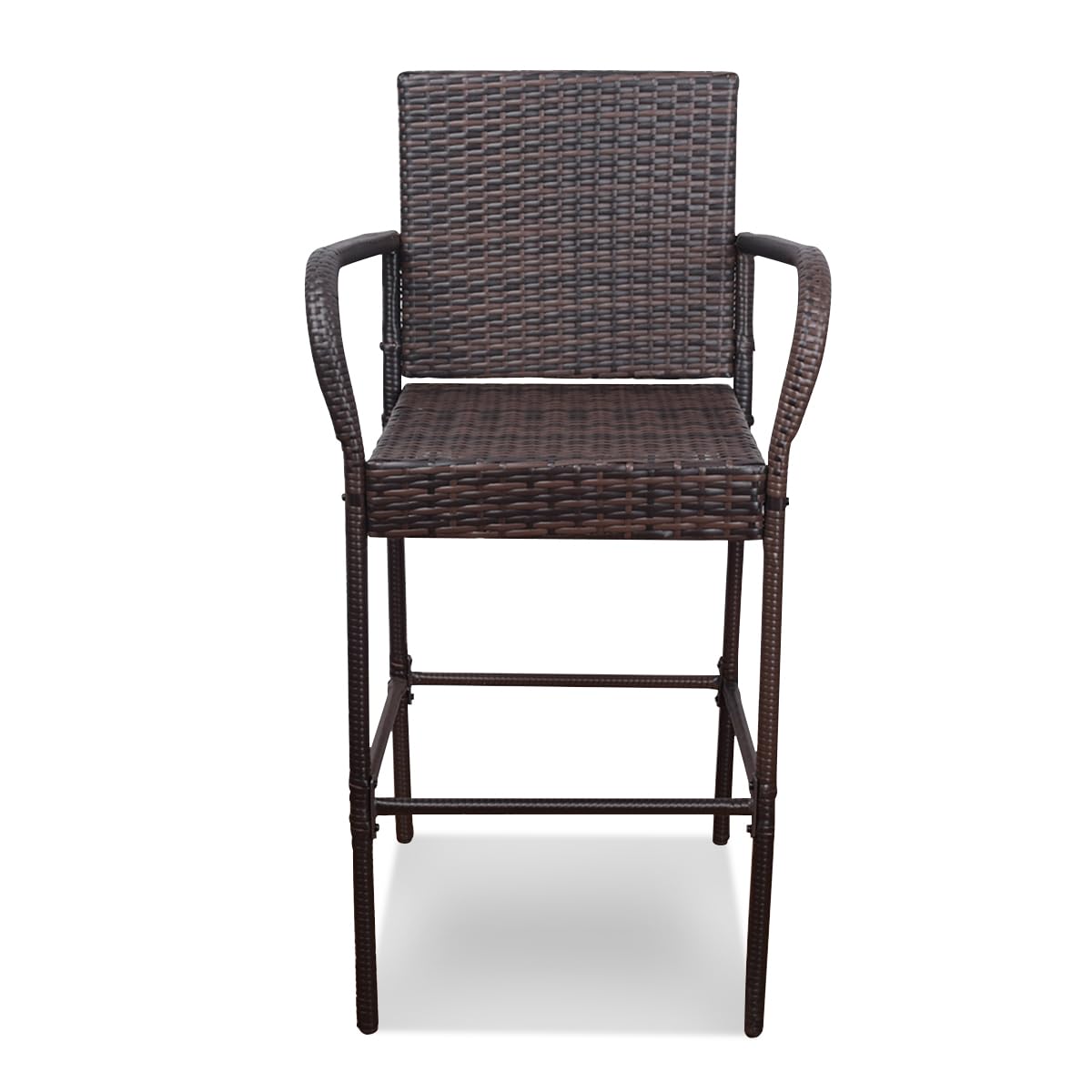 Sundale Outdoor Wicker Bar Stool Set of 4, Patio Counter Height Pub Chair with Arms, High Top Rattan Barstool, Cushion Red, All-Weather Outdoor Rattan Furniture - Steel, Brown Sundale Outdoor