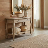 Austerity Rustic Console Table, 42 Inch with Curved Legs, Scalloped Edges, and Lower Shelf in Driftwood Finish - Natural and White Textured Antique Look Home Décor by Alaterre Furniture Alaterre Furniture