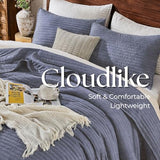 DOWN HOME Queen Quilt Bedding Set with Shams, Vintage Washed Soft Quilted Blanket Thin Comforter Lightweight Bedspread Coverlet Bed Cover, Brushed Microfiber Stripe Stitching, Vintage Denim, 86"x90" DOWN HOME