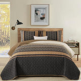 Dinjoy King Size Quilt Set Boho, Soft 3 Pieces Striped Bedspreads Quilts Brown Bedding Sets Boho Lightweight Quilted Coverlets Set Fall Bed for All Seasons 110"x90" Dinjoy