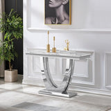 Maotifeys 47" Marble Console Table Modern White Faux Marble Entryway Table with U-Shape Silver Mirrored Stainless Steel Base Luxury Accent Sofa Table for Living Room Hallway Corridor Table Maotifeys