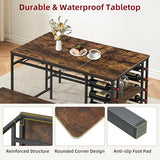 Dining Table Set for 4, Kitchen Table with 2 Benches, Wine Rack and Storage Shelf, Rectangular Dining Room Table Set, 3 Piece Dining Table Set for Small Space, Apartment, Dinette, Rustic Brown coucheta