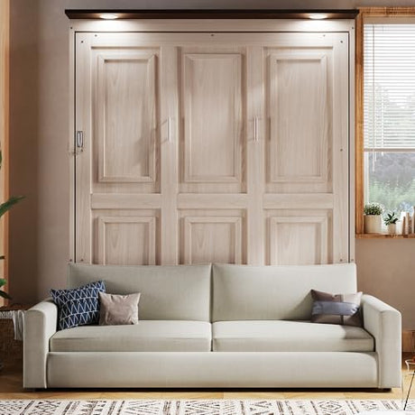 Bekeknlny Queen Size Murphy Bed with Sofa and LED, Muti-Functional Wall Bed for Guest Room Home Office Bekeknlny