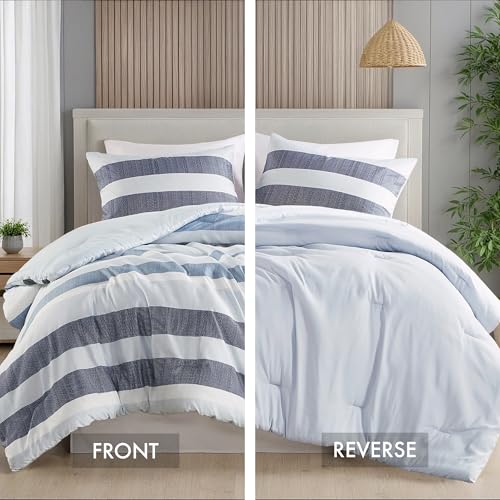 Regency Heights Twin Size Comforter Set 2 Pieces, Navy Blue Modern Striped Bedding Set for All Season, Soft, Lightweight, Reversible Bed Set with Comforter & Sham Regency Heights