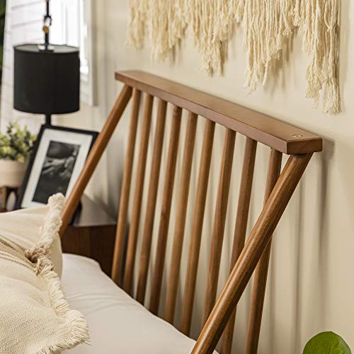 Mid Century Modern Solid Wood Twin Bed Frame with Spindle Headboard in Caramel Walker Edison