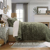 EVERGRACE Luxury Ruched Velvet Quilt King Size, Ultra Soft Bedspread Coverlet Set, Lightweight Velvet Comforter, Quilted Bedding Cover with 2 Matching Shams for All Season, Olive Green EVERGRACE