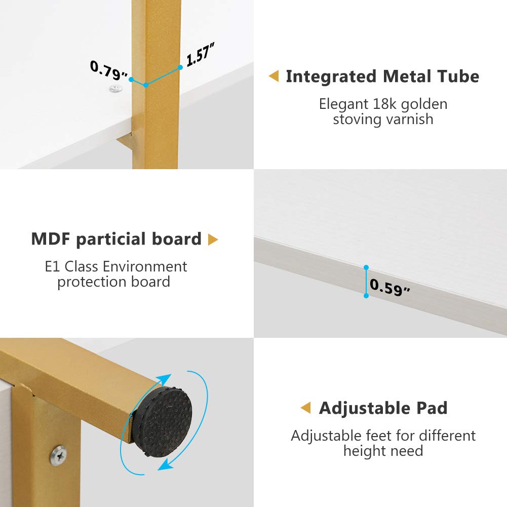 Tribesigns Vintage Industrial 5-Tier Bookshelf - Gold & White Etagere Bookcase 70" H x 47" L Tribesigns