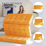 MAXYOYO Tri-Fold Mattress, 6 Inch Tufted Folding Futon Bed, Foldable Floor Couch Guest Bed Futon Portable Camping Sleeping Mat with Corded Fabric, Orange MAXYOYO