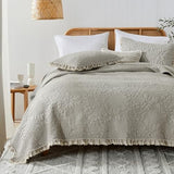 HORIMOTE HOME Beige Ruffled Quilt King Size, Stone-Washed Microfiber Lightweight Crinkled Farmhouse Rustic Shabby Chic Bedding Set, 3 Pieces Reversible Bedspread with Pillow Shams for All Season HORIMOTE HOME