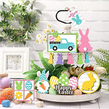 Jetec Tray Decor, 12pcs Bunny Easter Tiered Signs, Wood Gnome Truck Flower Farmhouse Kitchen Decorations, Green, Yellow, Tray not Included Jetec