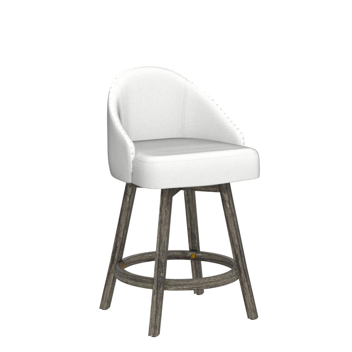 HOMCOM 26" Counter Height Bar Stools, Linen Fabric Kitchen Stools with Nailhead Trim, Rubber Wood Legs and Footrest for Dining Room, Counter, Pub, Set of 2, Cream White HOMCOM