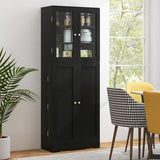 Giantex Pantry Organizers and Storage, 63.5” Tall Kitchen Cabinet, Food Buffet Cupboard with Glass Doors, Shelves with Baffle, Wooden Freestanding Giantex