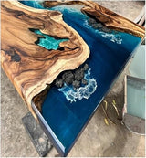 Exquisite Ocean Blue Epoxy Resin Dining Table Coffee Table with Rock and Stone Console Table Side/End Table Living Room Coastal Table Bar Counter Table Home Décor (30" Inches Tall, 60 x 36 Inches) TUZECH