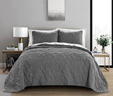 Pure Bedding Quilt Set Full/Queen Size Dark Grey - Oversized Bedspread - Soft Microfiber Coverlet for All Season - Includes 1 Quilt and 2 Shams, Ocean Star Pattern Pure Bedding