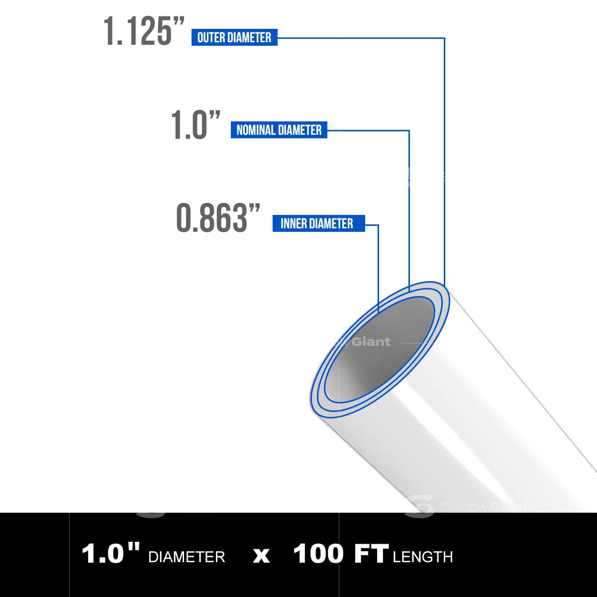 Pexflow PEX Potable Water Tubing - PFW-W1100 1 Inch X 100 Feet Tube Coil for Non-Barrier PEX-B Residential & Commercial Hot & Cold Water Plumbing Application (White) Supply Giant