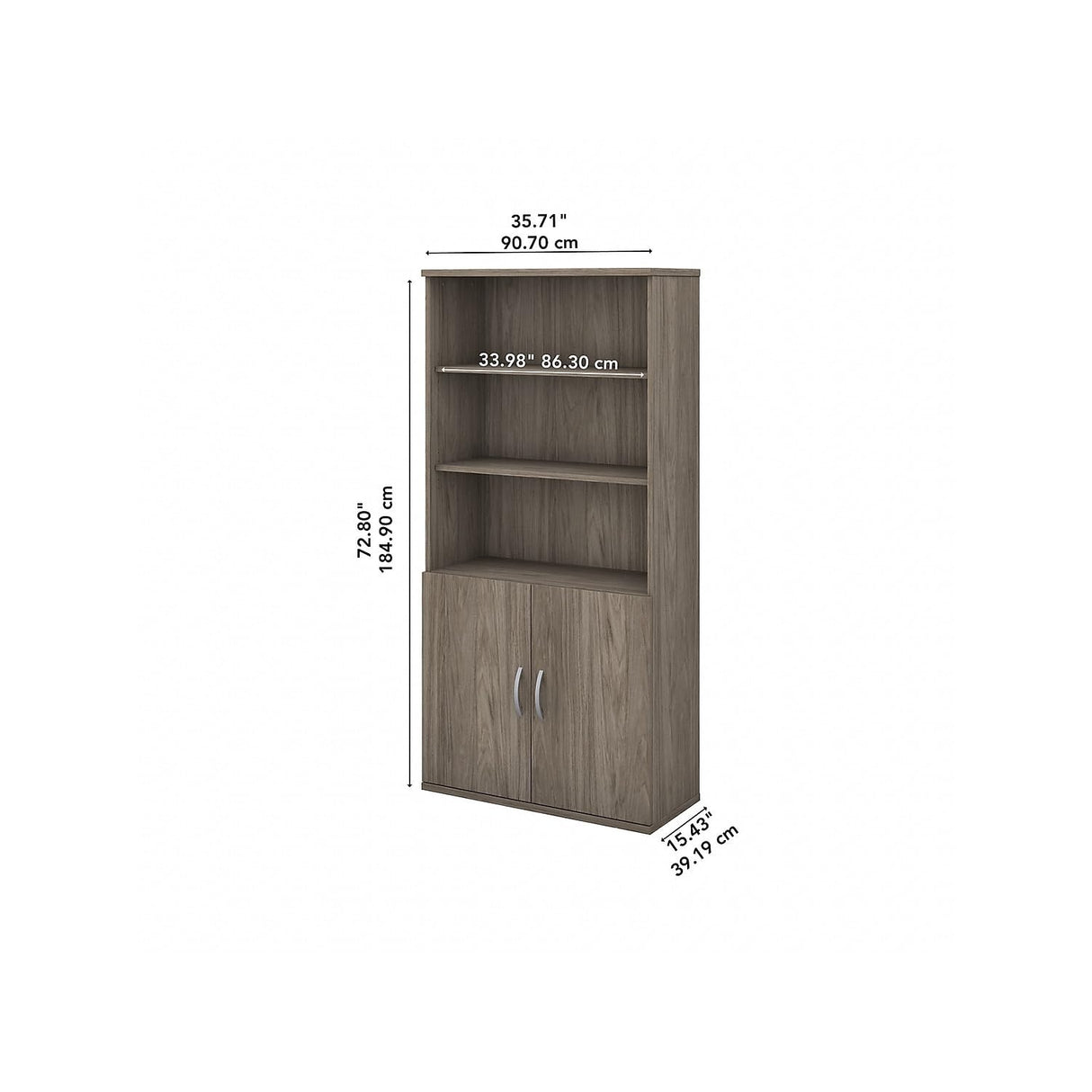 Bush Business Furniture Studio C 5-Shelf Bookcase with Doors in Modern Hickory Bush Business Furniture
