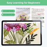 Herdiese Embroidery Kit for Beginners & Adults, 3 PCS Cross Stitch Kit with Floral Patterns – Complete Starter Set with Hoop, Pre-Printed Fabrics, Threads, 9 Needles & Scissors