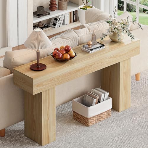 knoworld 63 Inch Long Console Table for Entryway, Farmhouse Wood Rectangular Sofa Table Behind Couch Table, Narrow Entryway Table for Living Room, Entrance, Hallway, Foyer, Easy Assembly (Natural) knoworld