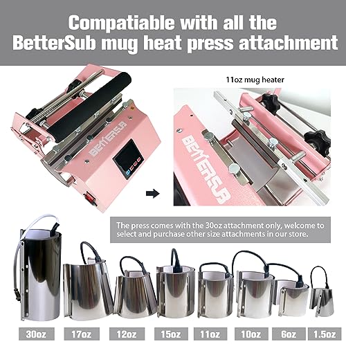 BetterSub Tumbler Mug Heat Press Machine 30 OZ 20 OZ 16 OZ Sublimation Straight Skinny Tumbler Mug Sublimation Print 11 OZ 15 OZ Sublimation Mug Heat Transfer Pink BetterSub