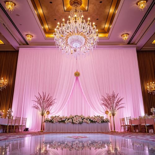 gogoparti 10x20FT Baby Pink Ceiling Drapes for Weddings Parties - 2 Panels of 5x20FT Wrinkle Free Silk Baby Pink Drapes for Tent Canopy, Weddings, Birthdays, Parties, Tent & Event Decoration gogoparti