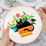 Louise Maelys Embroidery kit with Cat Plant Stamped for Starters, Cross Stitch Kits for Beginners Adults, Include Embroidery Cloth, Hoop,Needles,Instruction and Threads