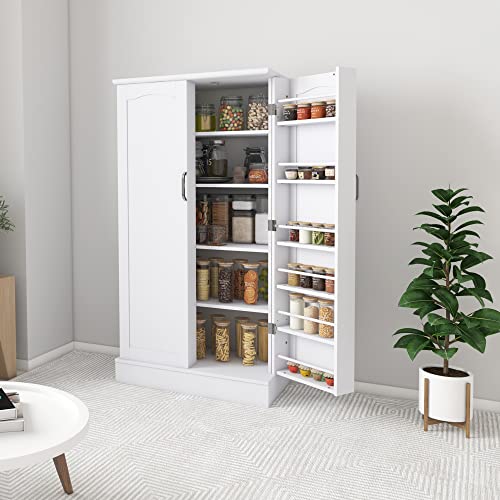 Jehiatek 47” Kitchen Pantry Cabinet, White Freestanding Buffet Cupboards Sideboard with Doors & Adjustable Shelves, Kitchen Pantry Storage Cabinet for Kitchen, Living Room and Dinning Room Jehiatek