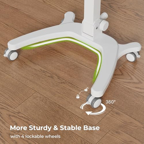 JYLH JOYSEEKER Foldable Mobile Standing Desk, 27"×21" Portable Rolling Laptop Cart with 90° Tiltable Board, Height Adjustable Workstation with Wheels, Folding Table for Home Office, White JYLH JOYSEEKER